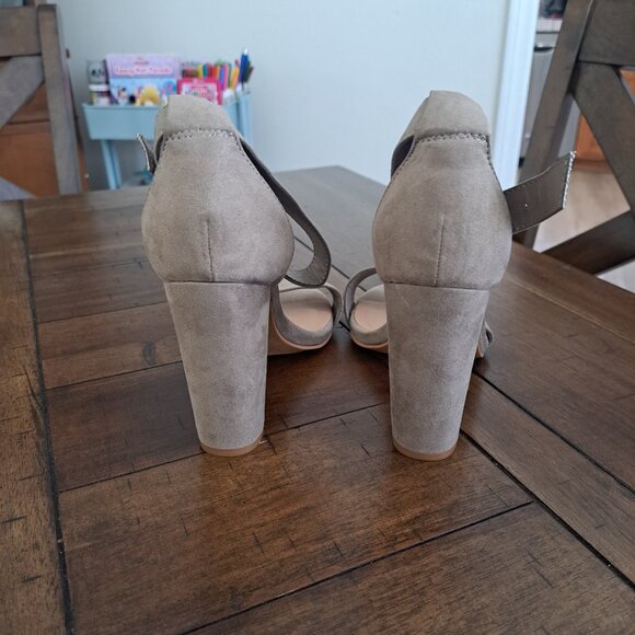 Torrid Two-Strap Taupe Tapered Heel Suede-Like Size 8 - Picture 4 of 6